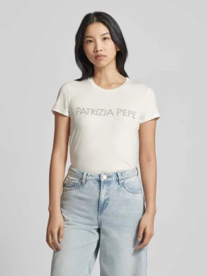 T-shirt z obszyciem kamieniami stras model ‘MAGLIA’ PATRIZIA PEPE
