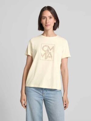 T-shirt z obszyciem kamieniami stras z logo comma