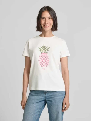 T-shirt z obszyciem kamieniami stras z logo comma
