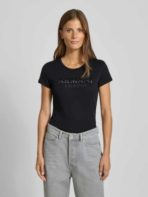 T-shirt z obszyciem ozdobnymi kamieniami i okrągłym dekoltem Armani Exchange