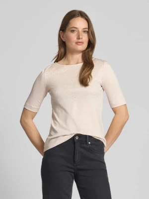 T-shirt z obszyciem ozdobnymi kamieniami i okrągłym dekoltem Christian Berg Woman