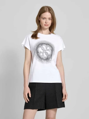 T-shirt z obszyciem ozdobnymi kamieniami i okrągłym dekoltem Guess