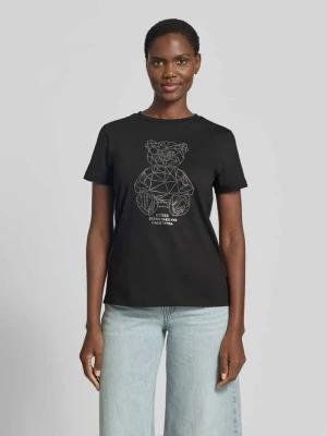 t-shirt z obszyciem ozdobnymi kamieniami i okrągłym dekoltem Guess Czarny