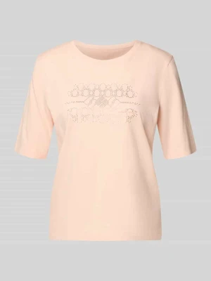 t-shirt z obszyciem ozdobnymi kamieniami i okrągłym dekoltem Marc Cain Morelowy