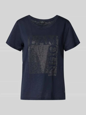 t-shirt z obszyciem ozdobnymi kamieniami i okrągłym dekoltem monari