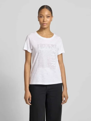 t-shirt z obszyciem ozdobnymi kamieniami i okrągłym dekoltem monari