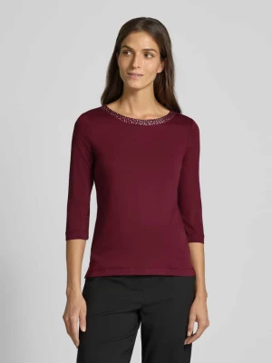 T-shirt z obszyciem ozdobnymi kamieniami i rękawami o dł. 3/4 Christian Berg Woman