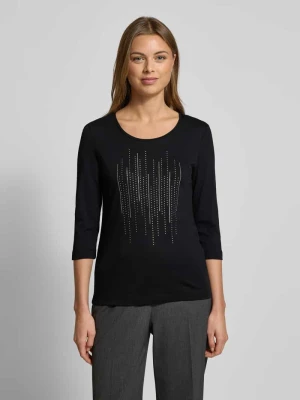 T-shirt z obszyciem ozdobnymi kamieniami i rękawami o dł. 3/4 Christian Berg Woman