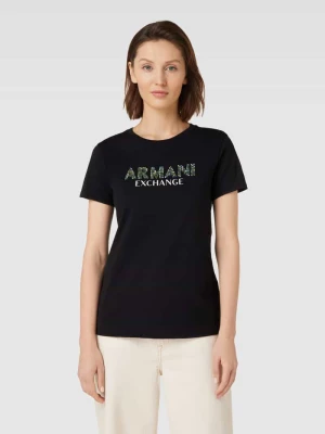 T-shirt z obszyciem ozdobnymi kamieniami z logo Armani Exchange