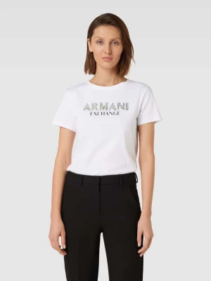 T-shirt z obszyciem ozdobnymi kamieniami z logo Armani Exchange