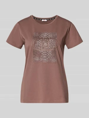 T-shirt z obszyciem z kamieni stras Liu Jo Średniobrązowy