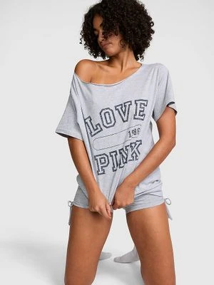 T-shirt z odkrytymi ramionami Campus Cotton PINK Victoria's Secret Szary