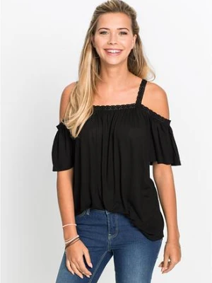 T-shirt z odkrytymi ramionami z miękkiej wiskozy BonPrix czarny