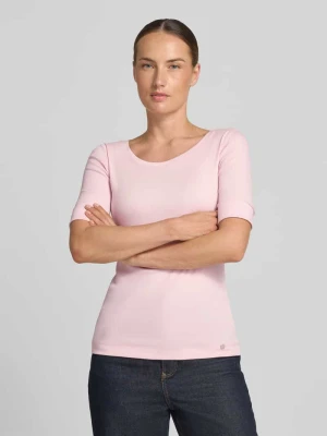 t-shirt z okrągłym dekoltem i detalem z logo Marc Cain Różowy