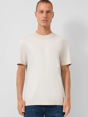 T-shirt z okrągłym dekoltem i efektem sprania o luźnym kroju QS beżowy