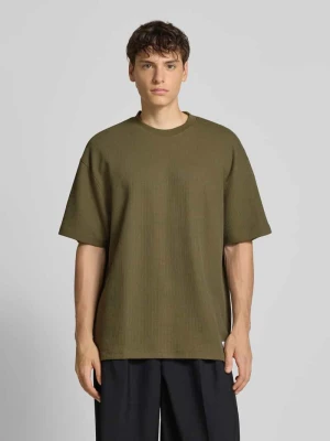 T-shirt z okrągłym dekoltem i fakturowanym wzorem Hugo Oliwkowy