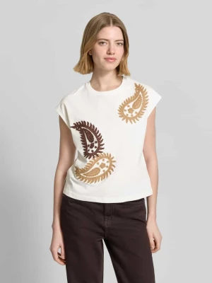 t-shirt z okrągłym dekoltem i haftami model 'RICAMO' Stefanel