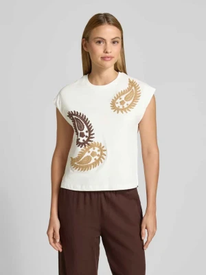t-shirt z okrągłym dekoltem i haftami Stefanel