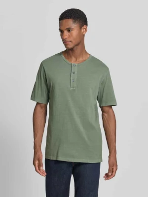 t-shirt z okrągłym dekoltem i listwą guzikową Jack&Jones Khaki