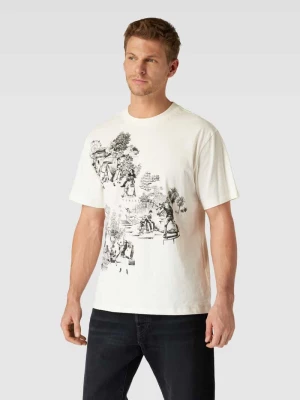 T-shirt z okrągłym dekoltem i nadrukowanym motywem model ‘Doule’ HUGO