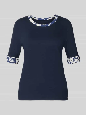 T-shirt z okrągłym dekoltem i rękawami z zakładką Marc Cain Granatowy