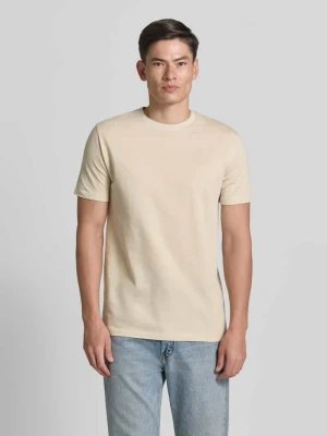 T-shirt z okrągłym dekoltem i wyhaftowanym logo Gant Beżowy