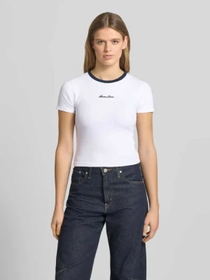 t-shirt z okrągłym dekoltem i wyhaftowanym logo Guess Jeans