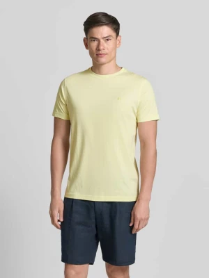 T-shirt z okrągłym dekoltem i wyhaftowanym logo Lerros Jasnożółty