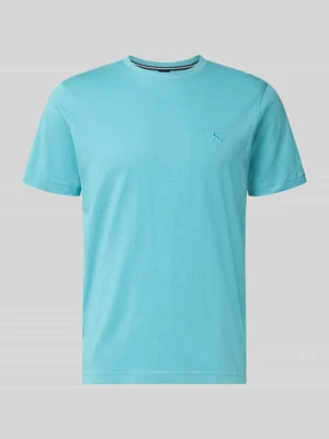 T-shirt z okrągłym dekoltem i wyhaftowanym logo Lerros Turkusowy