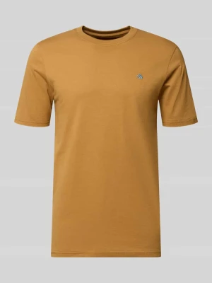 T-shirt z okrągłym dekoltem i wyhaftowanym logo Scotch & Soda Koniakowy