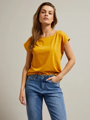 T-shirt z okrągłym dekoltem musztardowy Moodo