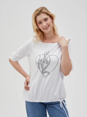 T-shirt z ozdobną aplikacją biały Moodo