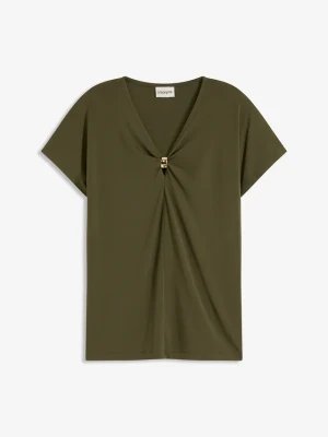T-shirt z ozdobnym kółeczkiem BonPrix zielony