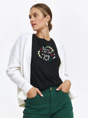 T-shirt z ozdobnym nadrukiem TOP SECRET Czarny