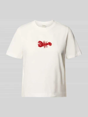 t-shirt z perłami i okrągłym dekoltem Stefanel