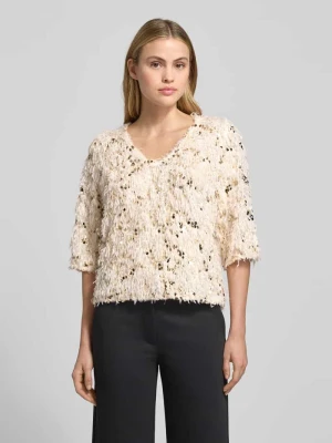 T-shirt z piórkami i cekinami model ‘NOLLA’ FREE/QUENT