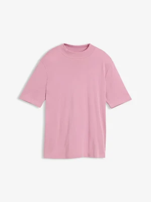 T-shirt z prążkowanej bawełny BonPrix różowy