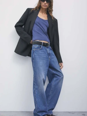T-shirt z prążkowanej bawełny Patrizia Pepe granatowy