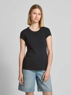 T-shirt z prążkowaniem i wyhaftowanym logo Boss Orange
