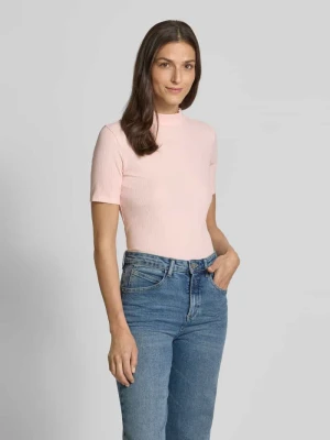 T-shirt z prążkowaniem, stójką i wyhaftowanym logo Scotch & Soda