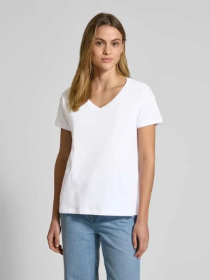 T-shirt z prążkowanym dekoltem w serek Armani Exchange