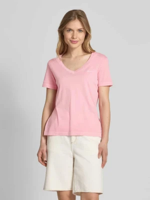 T-shirt z prążkowanym dekoltem w serek Gant