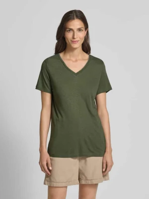 T-shirt z prążkowanym dekoltem w serek model ‘EMEL’ Soyaconcept