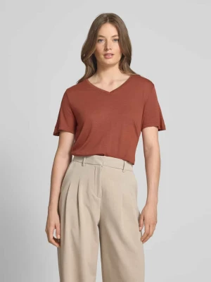 T-shirt z prążkowanym dekoltem w serek model ‘EMEL’ Soyaconcept