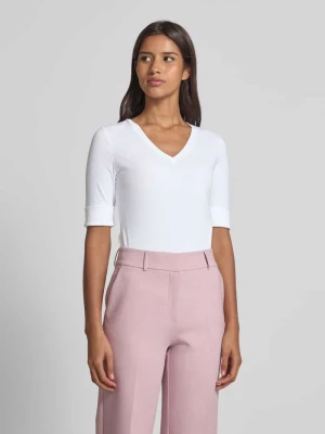 T-shirt z prążkowanym dekoltem w serek model ‘JUDY’ Lauren Ralph Lauren