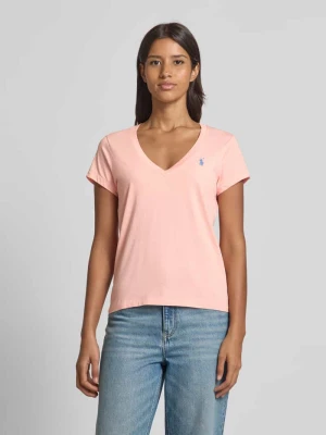 T-shirt z prążkowanym dekoltem w serek Polo Ralph Lauren