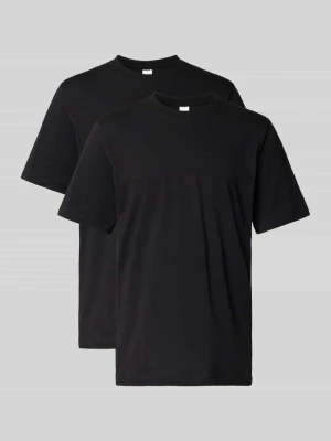 T-shirt z prążkowanym Okrągły dekolt w Zestaw 2 szt. Schiesser Czarny