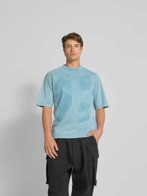 T-shirt z prążkowanym okrągłym dekoltem A-Cold-Wall Jeansowy niebieski