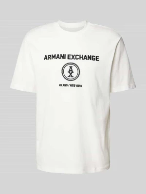 T-shirt z prążkowanym okrągłym dekoltem Armani Exchange