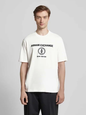 T-shirt z prążkowanym okrągłym dekoltem Armani Exchange